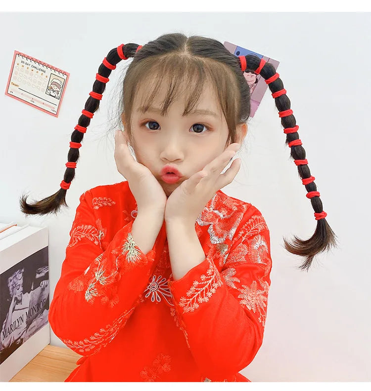 100 unids/lote 3 CM lindo banda de goma de nailon lazos para el cabello banda para el cabello roja de goma para niñas diadema accesorios para el cabello