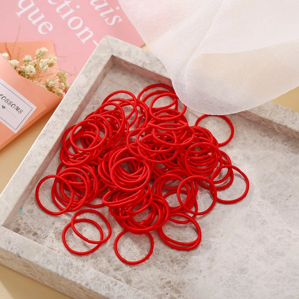 100 unids/lote 3 CM lindo banda de goma de nailon lazos para el cabello banda para el cabello roja de goma para niñas diadema accesorios para el cabello