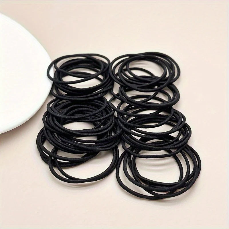 98/200 Uds. Lazos elásticos negros para el cabello para mujeres y niñas, cuerdas para el cabello, coleteros de Color sólido, accesorios para el cabello simples y duraderos para niñas