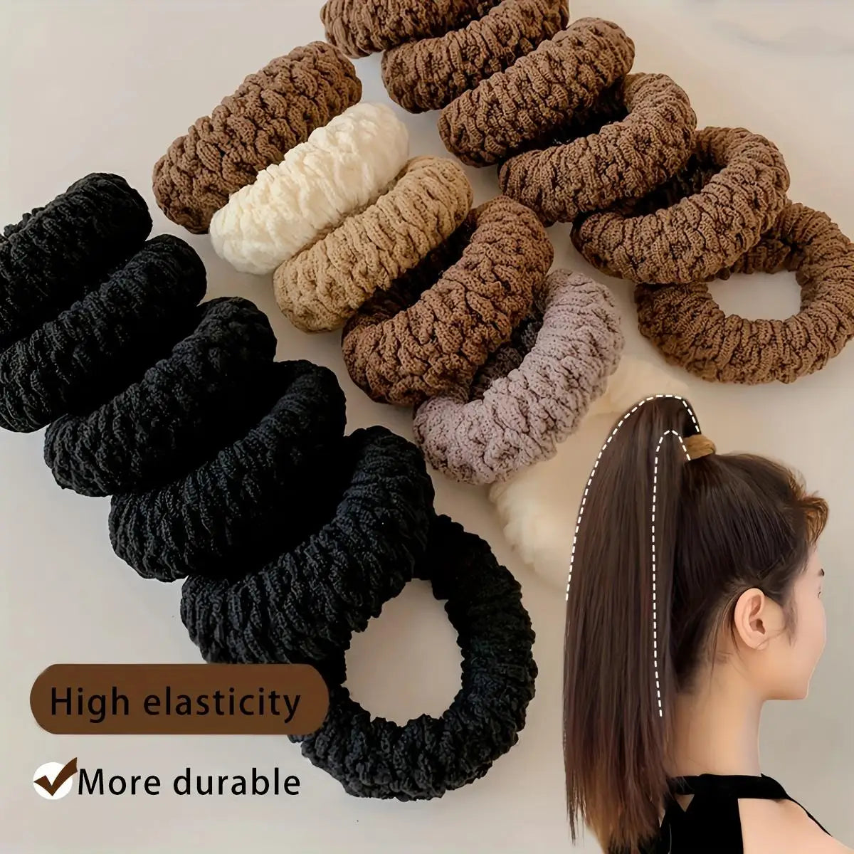 HairTies, coleteros duraderos de alta elasticidad: coleteros de punto grueso sin costuras en colores surtidos