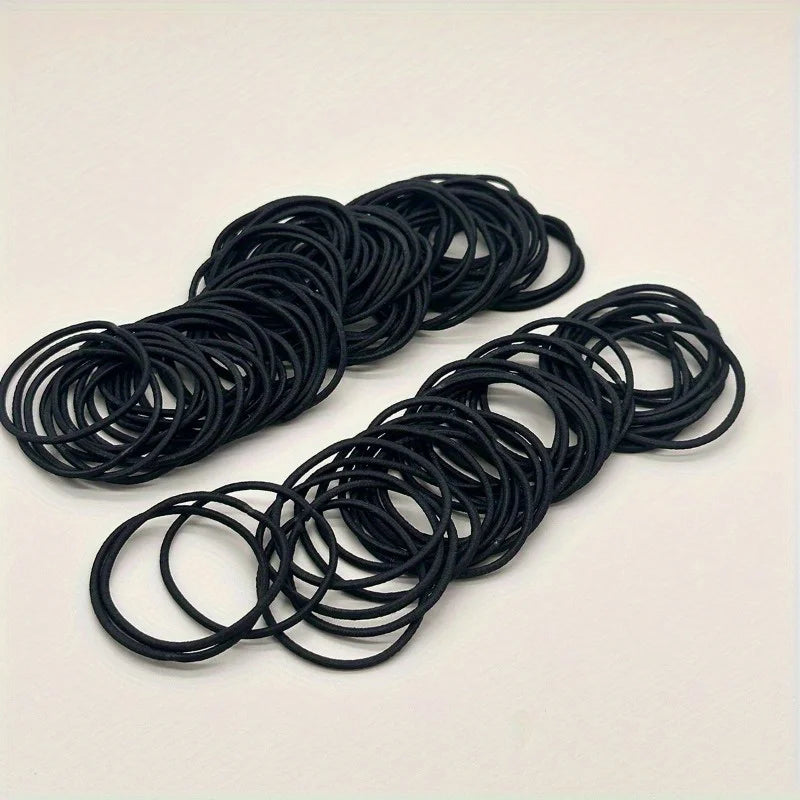 98/200 Uds. Lazos elásticos negros para el cabello para mujeres y niñas, cuerdas para el cabello, coleteros de Color sólido, accesorios para el cabello simples y duraderos para niñas